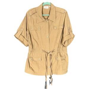 Cargo Jacket Womens X-Large Tan Button Up Lightweight Chore Utility Safari